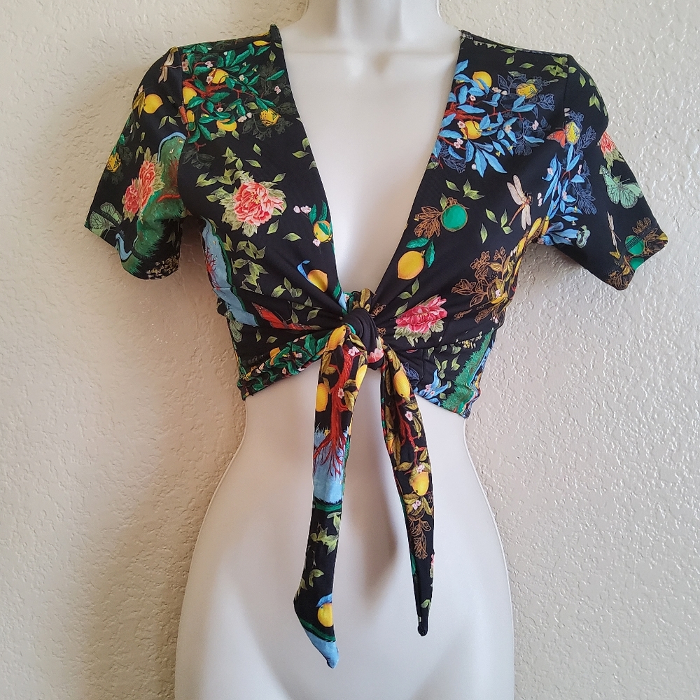 We Are Hot as Hell HAH Free People Wrap Floral Bikini Swimsuit Top Tie Front XS